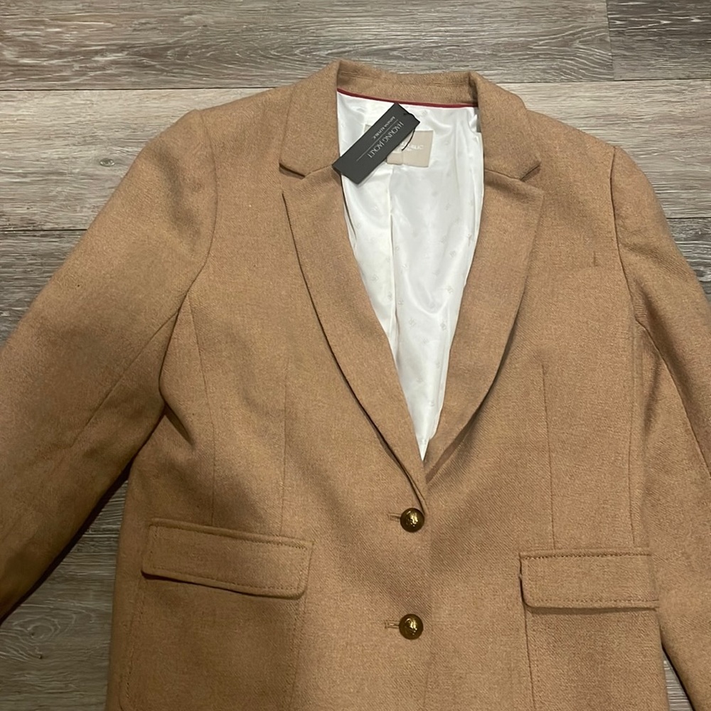 Tan blazer with gold buttons